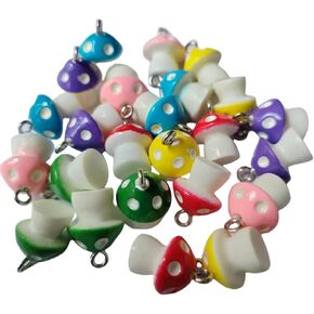 24pcs سحر مفتاح الفطر راتنج الراتنج فطر حلق المعلقات 6 لون لطيف شنق زخرفة قلادة ل Diy Craft Bracelet Making 12x17 mm