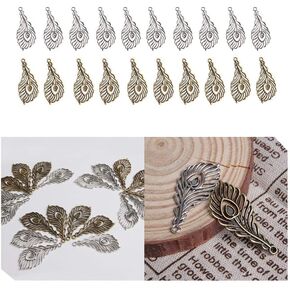 Acxico 20pcs سحر ريشة الطاووس المعلقات الفضة التبتية المشرق 40 ملم الفضة القديمة والبرونز القديم كل 10
