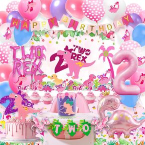 Dinosaur 2nd Birthday Party Supplies Girl Two Rex Balloon Dinosaur 2nd Girl اثنين