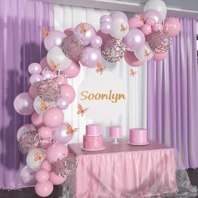 زخارف استحمام الطفل Soonlyn Butterfly 8 قدم واسعة أغطية أدوات 90 ٪ من البالونات الوردية الليلية المعاد