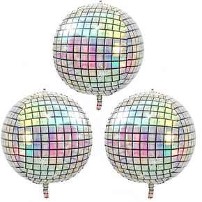 32 inch Iridescent 4D Round Ball Balloons for Singer Fans Party/Iridescent Disco Ball Foil Balloons/Holographic Under The Sea Mermaid Groovy Party Decoration