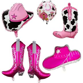 8 Pcs Western Themed Party Balloons Include 4 Pcs Cowgirl Boot Balloons and 4 Pcs Cowgirl Hat Foil Balloon，