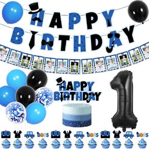 Boss 1st Birthday Decorations Boss Boy Baby Birthday Photo Banner Boss Birthday Cake Toppers Latex Balloons Boss Boy Birthday Decorations for Baby Boy 1st Boss Theme Birthday Party Supplies