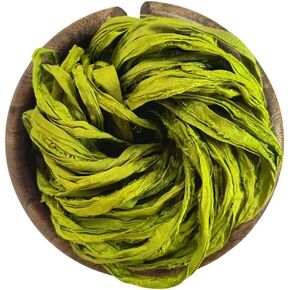Recycled Sari Silk Ribbon Yarn -Super Bulky Olive Green Yarn |Best for Crochet, Knitting,Embroidery,and Jewelry Making |50 GMS-30 Yards|Sustainable and Unique Texture Ribbon Yarn (Pack of 1)