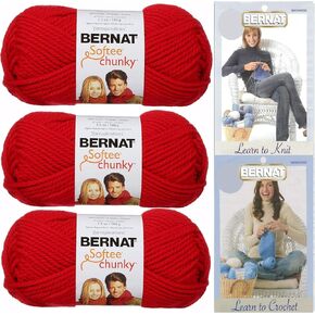 Bernat Softee Chunky Yarn Bundle Super Bulky No. 6 ، 3 Skeins Berry Red 28705