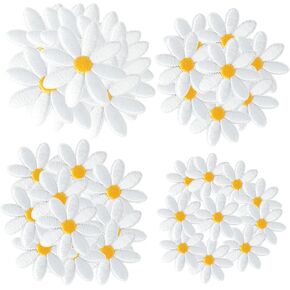 40 Pcs in 4 Sizes Flower Iron on Patches, Appliques for Clothing Embroidery Applique Girls Cute Floral Clothes Daisy Girly Embroidered Suitable for Clothing, Backpacks, Hats, Jeans, Jackets (White)