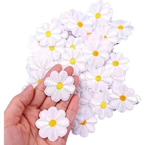 20 Pcs White Embroidery Sunflower Daisy Flower Sew On Iron On Patch Badge Bag Hat Jeans Jackets Applique Embroidered Appliqué Patches Trim and Embellishments Arts(ZS638)