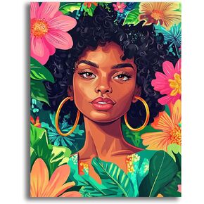 VAIIEYO 5D DIY African Woman Diamond Art Kits for Adults, Diamond Painting African American, Diamond Painting Kit Full Drill Round Rhinestone Craft Canvas for Home Wall Decor Gift 12x16 inch/30x40 cm