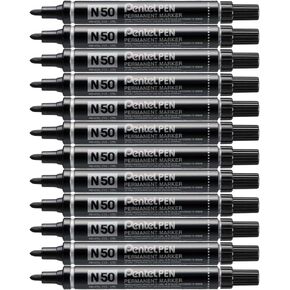Pentel N50 Permanent Marker Bullet Tip 1.5-2mm Line Black Ref N50-A [Pack of 12]