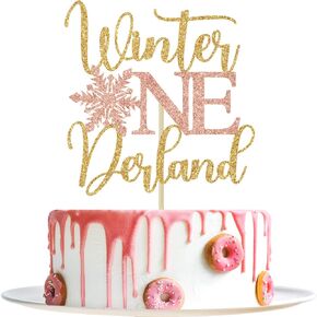 Winter Onederland Cake Topper, 1st Birthday Decorations Girl, Wonderland Snowflake Baby Shower First Birthday Party Decorations, Rose Gold Glitter