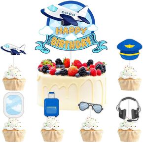 Flying Cake Toppers Set of 7 Attendants Themed Happy Birthday, Boys and Girls Birthday, Baby Shower, Kids Travel Party Let the Adventure Begin Decorations. LIANGSS