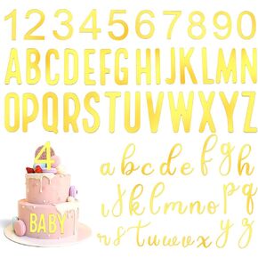 126pcs رسائل كعكة ، أحرف أكريليك للكعكة المخصصة للكعكة المخصصة اسم الأغطية الكب كيك مع أحرف A-Z 0-9 أرقام الديكور لزينة الكيك (الذهب)