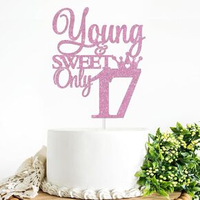 الشباب والحلو فقط 17 كعكة توببر الوردي بريق 17th كعكة عيد ميلاد ديكور سعيد 17th حفلة عيد ميلاد!