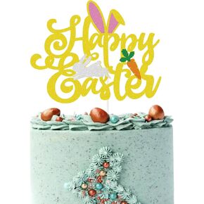 Gold Glitter Happy Easter Cake Topper ، ديكور كعكة عيد ميلاد الأرنب ، ربيع موضوع الأطفال الفتيات الفتيان عيد ميلاد الحفلات ، لوازم حفلات الأرانب