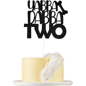 Yabba Dabba Two Cake Topper ، Flintstones 2nd عيد ميلاد ديكور دش الطفل ، رجل الكهف تحت عنوان ديكور عيد الميلاد الثاني ، الغابة 2nd كعكة الديكور لوازم اللوازم الأسود اللمعان