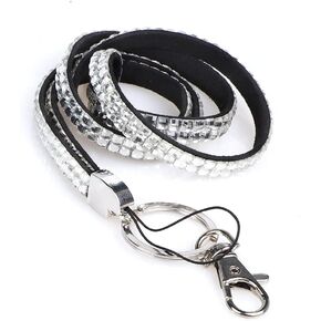 Diamond Long Neck Badge Lanyard for ID Badge Holder ,Key Lanyard with Lobster Clasp , Rhinestones Neck Lanyard for Keys (White)