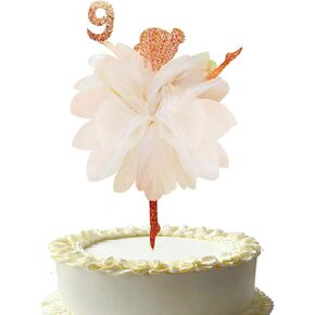 3D Tulle Ballerina 9th Princess Cake Topper - Fairy Soft Gauzy Tutu Ballet موضوع كعكة Decoration for 9 سنوات