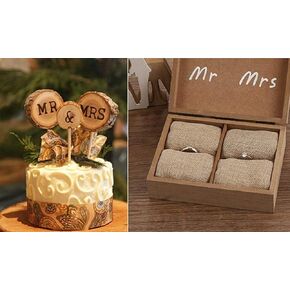 3 Pcs Mr&Mrs Toppers Cake Toppers and Ring Box