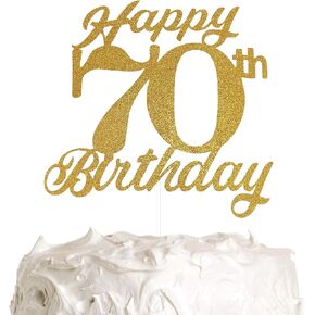 70 عيد ميلاد الكعكة توبيبر ، 70 عيد ميلاد سعيد الزخرفة مع بريق الذهب المتميز
