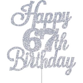 Happy 67th Cake Cake Toppers Silver Glitter ، Heaits to Bday Bay Bay Decoration 67th Cake Cake Topper ، Seven-Seven Miser