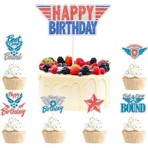 Air Force Club Cake Toppers 7-Piece Set Fighter Themed Happy Birthday, Boot Camp Party, Kids Boys and Girls Pilot Birthday Party, Baby Shower Party Jet Decorations. LIANGSS