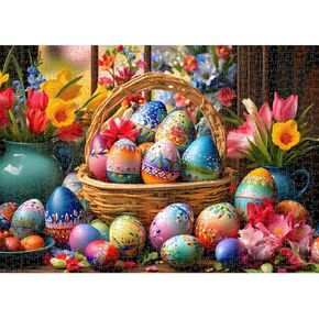 PICKFORU Easter Puzzles for Adults 1000 Pieces, Easter Eggs Flower Puzzles, Holiday Jigsaw Puzzles 1000 Pieces Floral