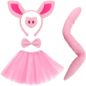 Halloween Pig Costume Set Pig Tutu Skirt Ears Headband Nose Tail Bow Tie Costumes Animal Fancy Costume for Halloween Christmas Birthday Party Cosplay
