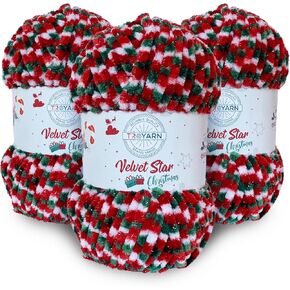Troyarn Velvet Star (3- Skeins Pack) Glitter Glitter Chenille Baby Blanting Yarn amigurumi Yarn for Crocheting and الحياكة الفائقة 3 × 100 Gr (3x120 YDS) (10450 - Christmas ، 3 Skein)