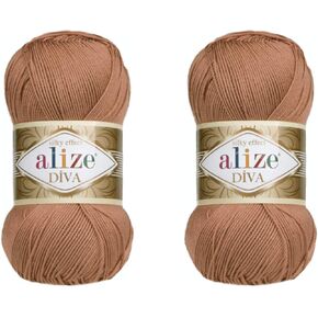 alize diva yarn knitting knitting 100 ٪ microfiber acrylic alize alize diva تأثير الحرير مؤثر الخيط الكروشيه الفني الدانتيل الكثير من 2 skeins 200gr 767 yds (261 Red Brown)