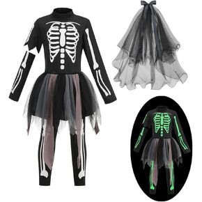 yolsun Girl Glow In The Dark Skeleton Costume,Girl's Skeleton Dress