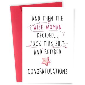 Funny Retirement Card for Women, Humorous Coworker Leaving Work Card， Retiring Card Gift for female，The Wise Woman Retired Congratulation Card