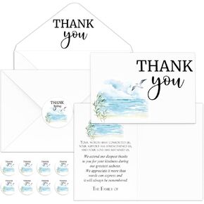 Marspark 100 Sets Funeral شكرًا لك بطاقات التعاطف مع الأظرف والرسائل داخل بطاقات الفجيعة بطاقة Memorial Card مع ملصقات لأحباء الجنازة الاحتفال بالحياة (المساحات الخضراء)