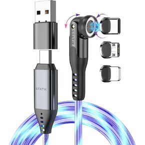Statik GloBright 360 Pro Magnetic Charging Cable 3 Pack, Light Up Charging Cable, Magnetic USB C Charging Cable, LED Charging Cable, Magnetic Charger Cable, Glowing Light Up Phone Charger Cord 3FT/1M