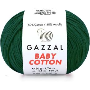 1 Pack (Skein) Gazzal Baby Cotton, 60% Cotton 40% Acrylic, Each Ball 1.76 Oz (50g) / 180 Yards (165m), DK- Worsted, Knitting Yarn, Amigurumi Yarn, Baby Yarn, 3467