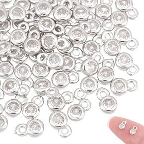 UniCraftale Crystal Rhinestone Charms Round Cubic Zirconia Charms Birthstone Charm المعلقات المعدنية مع حلقات تتدفق القرط على جعل سحر لمجوهرات صنع المجوهرات