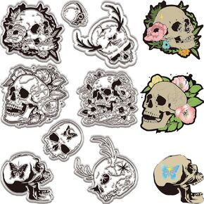 Craspire Skull Clear Rubber Rubber Atts Halloween Background Arsable Retusic الشفافة الشفافة الأختام السيليكون ختم الزهرة الفراشة
