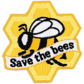 Winks For Days Save The Bees Honeycomb Flying Bee Embroidered Iron-On Patch