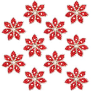 10pcs الكريستال زهرة لؤلؤة الحديد على التصحيح Hotfix Rhinestone healpiques 3.5inch قطرها بلينغ راينستون فستان حزام زخرفة رقعة شعار للحفاظ على ظهر الحفلات (الذهب)