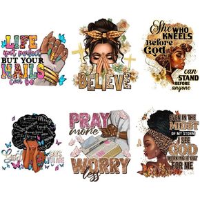 6 Sheets Black Girl Iron On Patches,Black Women Heat Transfer Stickers,Afro Girl Iron on Stickers Decals， for DIY Clothing T-Shirt, dresses, shirts, skirts, jackets, jeans, bags, sport swears(believe)