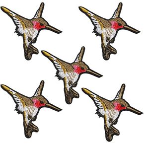5Pcs Hummingbird Applique Patch - Green, Red, Bird Badge 2.5" Iron on