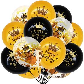 البالونات عيد ميلاد سعيد ، مساءات 15 حزمة الذهب والأسود 12 بوصة Confetti اللاتكس البالونات عيد ميلاد للاستحمام الطفل أطفال حفل عيد ميلاد الرجال