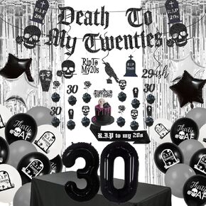 Death to 20s My Decoration ، RIP إلى العشرينات من العمر ، بما في ذلك راية عيد ميلاد RIP إلى العشرينات من القرن العشرين الخاص بي 30 Balloon Cake Cupcake Fuction for My Youth Funny 20th Farty 30th Party