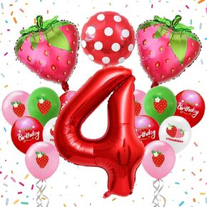 16-Pack Strawberry Balloons Set, Strawberry Foil Balloon for Berry 4nd Birthday Party Supplies, Strawberry Themed Party, Birthday Party Decorations for Girls（4） in Saudi Arabia