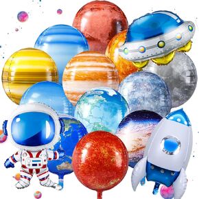 Poen 15 Pcs Space Balloons Space Party Decorations 22 Inch Galaxy Solar System World Map Globe Planet Balloons Inflatable Spaceship Rocket Astronaut Balloon for Birthday Party Decor