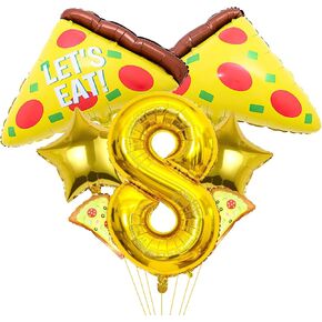 7pcs بالونات البيتزا ، رقم عيد ميلاد البيتزا رقم Mylar Poil Balloon Pizza Slice Party Supplies Pizzaria Decortations (8)