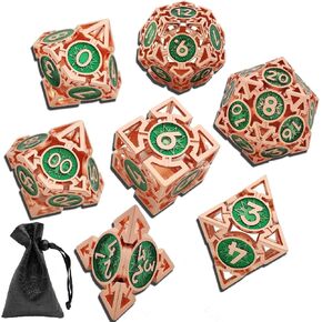D&D DND DND مجموعة الأبراج المحصنة المجوفة المعدنية و Dragons DICE POLYHEDRON RPG لعب MTG D و D لألعاب لوح Warhammer Pathfinder مع حقيبة هدايا D20 D12 D8 D8 D6-RED COPPER