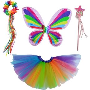 زي Danballto Fairy for Girls Fairy Wings Rainbow Tutu Butterfly Costume Toddler Hilmts مجموعة أطفال حفلة عيد الميلاد