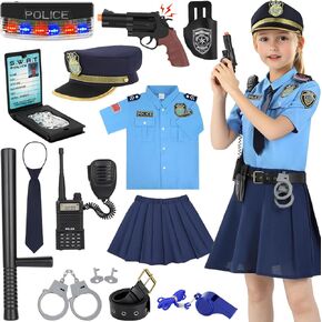 Police Costume for Girls, Police Officer Costume for Kids, Halloween Cop Costumes for Kids Girl Toddler 3-12