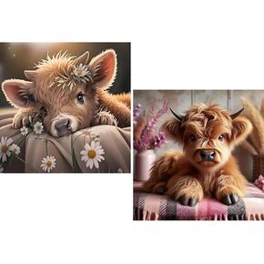 ajepon 2 Pack Cow Diamond Art Kits for Adults-Cow Diamond Painting Kits for Adults, DIY 5D Round Full Drill Gem Art and Crafts for Home Wall Decor Gifts 12x12 inch