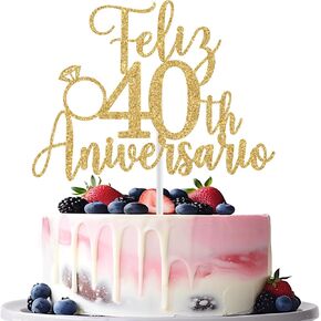 Feliz 50 Aniversario Cake Topper ، ديكور حفل ذكرى سعيد ، ديكورات عيد ميلاد 50 ديكورات كعكة ، عيد ميلاد سعيد للاحتفال بالزواج من الذهب بريق الذهب